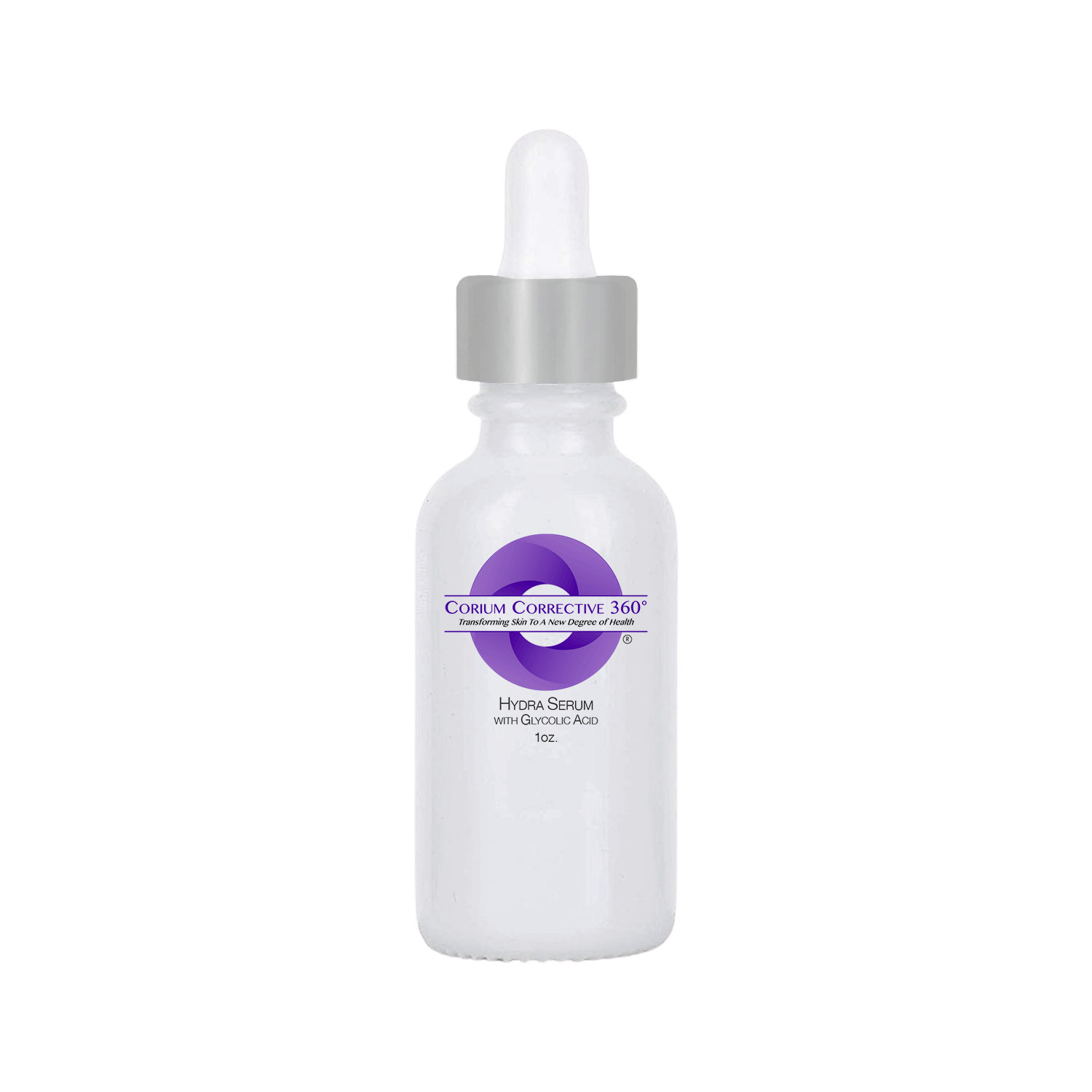 Corium Corrective 360° Hydra Serum with Glycolic Acid hydrating and exfoliating treatment serum in dropper bottle.