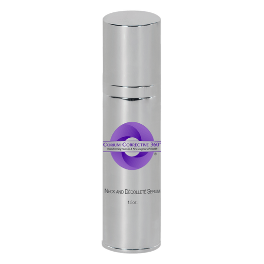 Corium Corrective 360° Neck & Décolleté Serum firming and brightening treatment serum bottle.